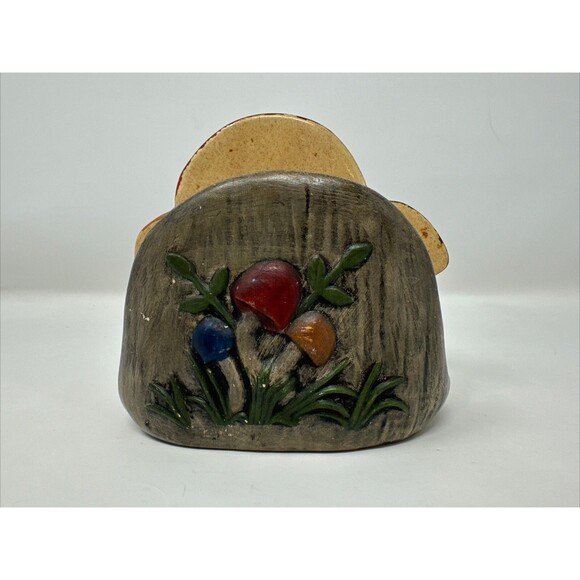 Hand Painted Vgt Mushroom Ceramic Napkin Holder 1970s MCM Letter Mail Holder - Picture 2 of 6